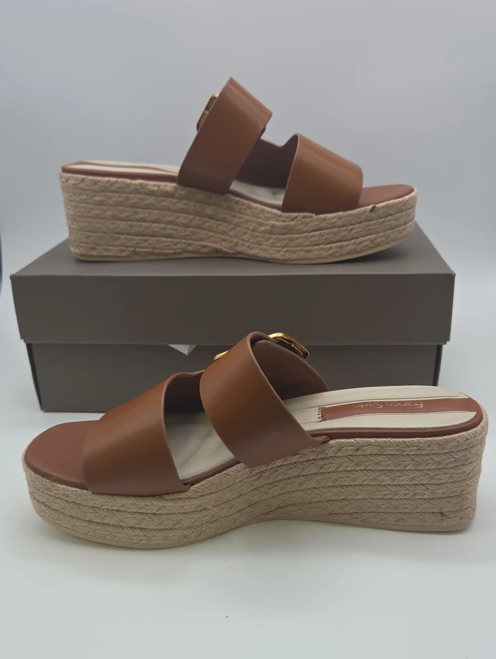 Franco Sarto Brown Leather Platform Wedge Sandals